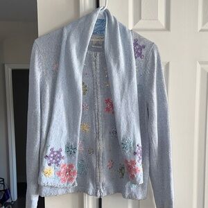 White Stag Light Blue Sweater with Floral Embroidery and detachable scarf